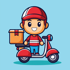 Cute courier boy with bike vector illustration