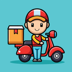Cute courier boy with bike vector illustration