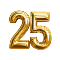 Gold 3D Numbers 25 with a Shiny Metallic Finish