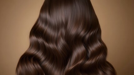 Fototapeta premium A woman with long, curly brown hair. The hair is styled in a way that it looks like it is flowing down her back
