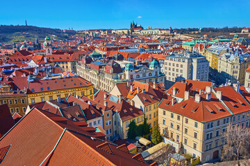 St Vitus Cathedral over the roofs of Stare Mesto of Prague, Czechia