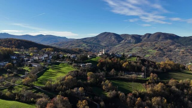 Discovering the beauty of an italian hilltop village in autumn in the pre apennines of Val Tolla