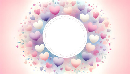 Valentine’s background with pastel hearts and an open white circle