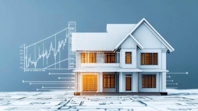 Small residential building exterior with detailed 3D architectural design and construction plans