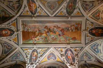 Fototapeta premium GENOA, ITALY, MAY 17, 2024 - Frescoed ceiling of Lercari - Parodi Palace in the historic center of Genoa, Italy