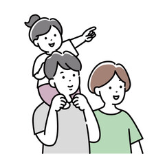 仲の良い家族のイラスト素材_肩車