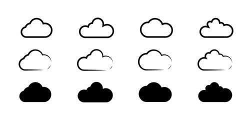 Cloud set icons. Weather icons. Linear and silhouette style. Vector icons.
