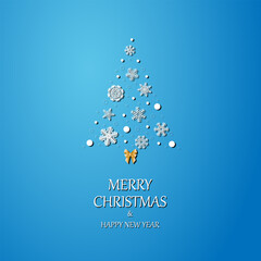 Christmas and New Year. Vector greeting cards, Vector snowflakes in the shape of a Christmas tree