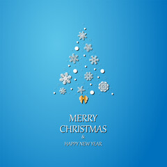 Christmas and New Year. Vector greeting cards, Vector snowflakes in the shape of a Christmas tree