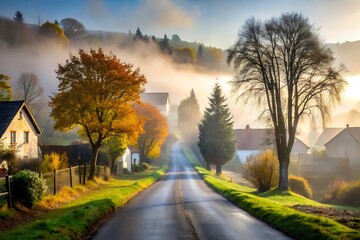 Obraz premium Foggy Landscape Backgrounds - Nature, Cities, and Village Scenes