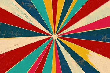 Colorful retro sunburst background with grunge texture.
