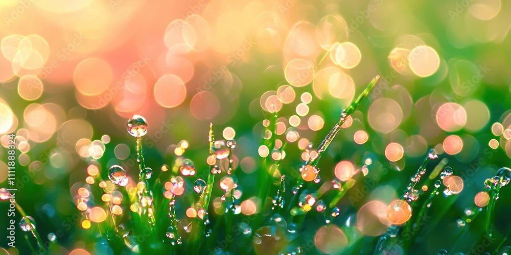 Poster field of grass with raindrops on it