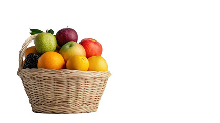 Colorful basket filled with fresh fruits. transparent background