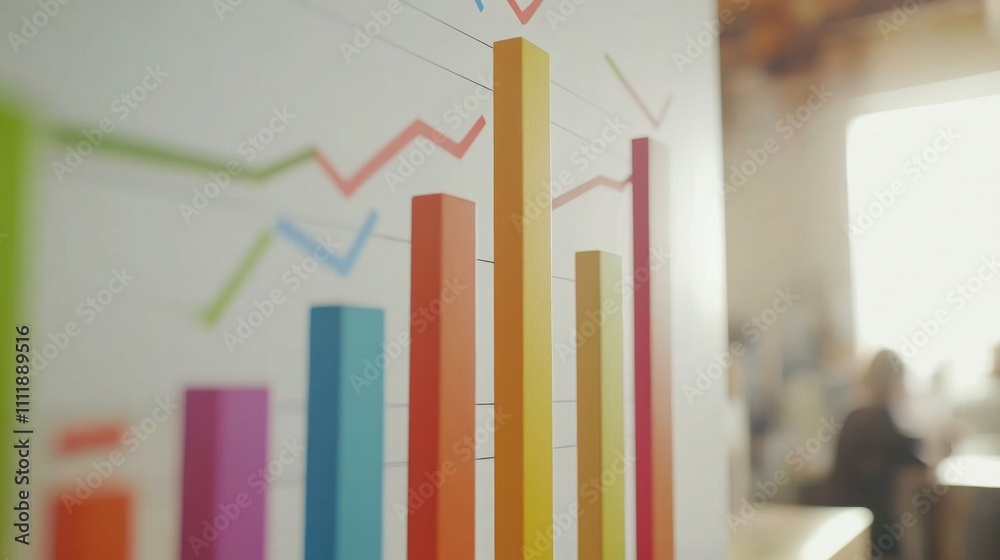 Aufkleber colorful bar graph representation with trend line analysis