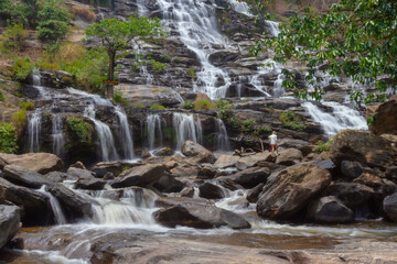 Mae Ya waterfall is one of Thailand's best and biggest waterfalls. awesome scenic Chiang Mai Thailand.