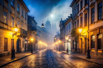 Fototapeta premium creative and unique background images captures the serene beauty of fog in nature, bustling cities, and tranquil villages. Featuring soft, misty textures, and atmospheric details, these designs evoke