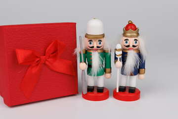 Elegant Nutcracker Arrangement with Original Hair and Red Present Box