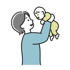 赤ちゃんを抱っこして高い高いするお母さんのイラスト素材