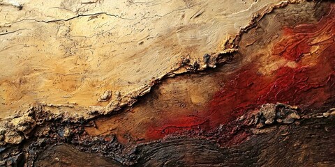 Painting of a rocky shoreline with a red line