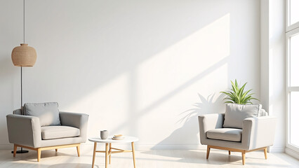 Airy Living Room Interior Featuring a White Empty Wall