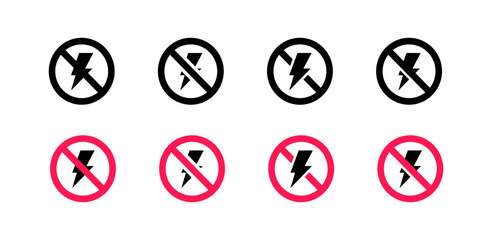 Lightning warning set icons. Silhouette and flat style. Vector icons.