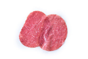 Fresh salami sausage cold cut isolated on white background