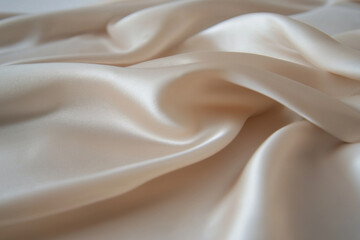 Fototapeta premium Flowing beige silk fabric with soft folds.