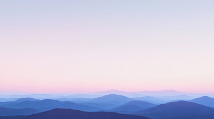 Fototapeta premium Morning sky gradient transitions from lavender to light blue over distant mountains