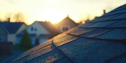 House with a blue roof and a sun shining on it