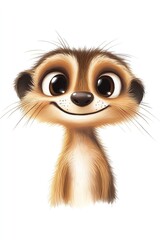 Obraz premium A smiling meerkat with a simple white background and a cute expression, ideal for kids room art, cheerful posters, or playful nursery decor..