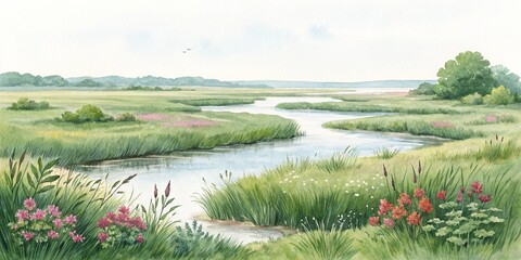 Tranquil Wetlands Watercolor Illustration - Transparent PNG for Nature Art, Posters, Greeting Cards, and Holiday Decor