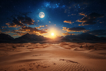 Starlit Sands: Moonlit Desert Dunes Under a Starry Sky