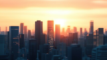 Obraz premium Sunset skyline view of urban skyscrapers in major cities like Hong Kong, Shanghai, and New York