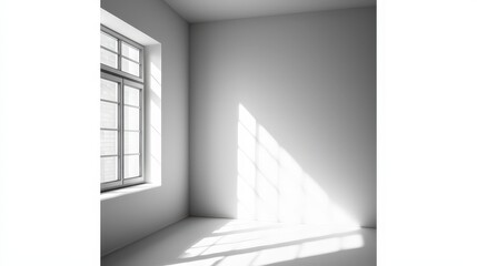 Fototapeta premium Minimalist Room Interior Sunlight White Wall Window Shadows Empty Space Modern Desig