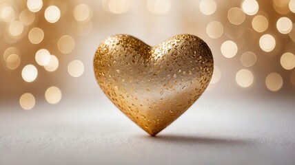 Fototapeta premium Close-up of golden heart decorations on a soft glowing bokeh background, creating a romantic and luxurious atmosphere. Valentines day