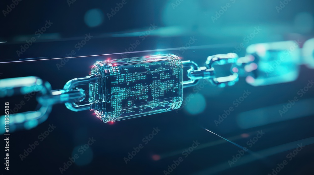Aufkleber A holographic blockchain chain secured by biometric locks side view representing modern security advanced tone Complementary Color Scheme