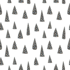 Obraz premium Vector winter landscape seamless pattern, fairy tale fir trees. Christmas and New Year vacations background