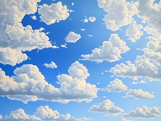Big billowing clouds floating across a bright blue sky, showcasing a peaceful and serene natural landscape perfect for sky and cloud lovers.
