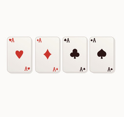 set of playing cards game Ace of Spades, Hearts, Diamonds and Clubs. illustration on white background