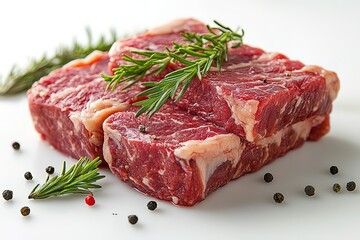 Obraz premium A piece of meat with a sprig of rosemary on top