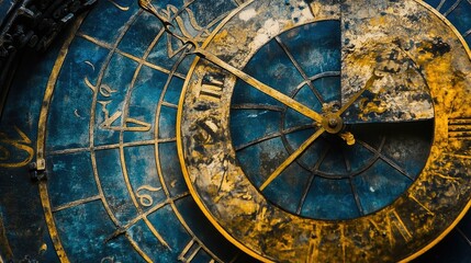 Obraz premium Close-up of an antique clock face, showing intricate details and aged patina.