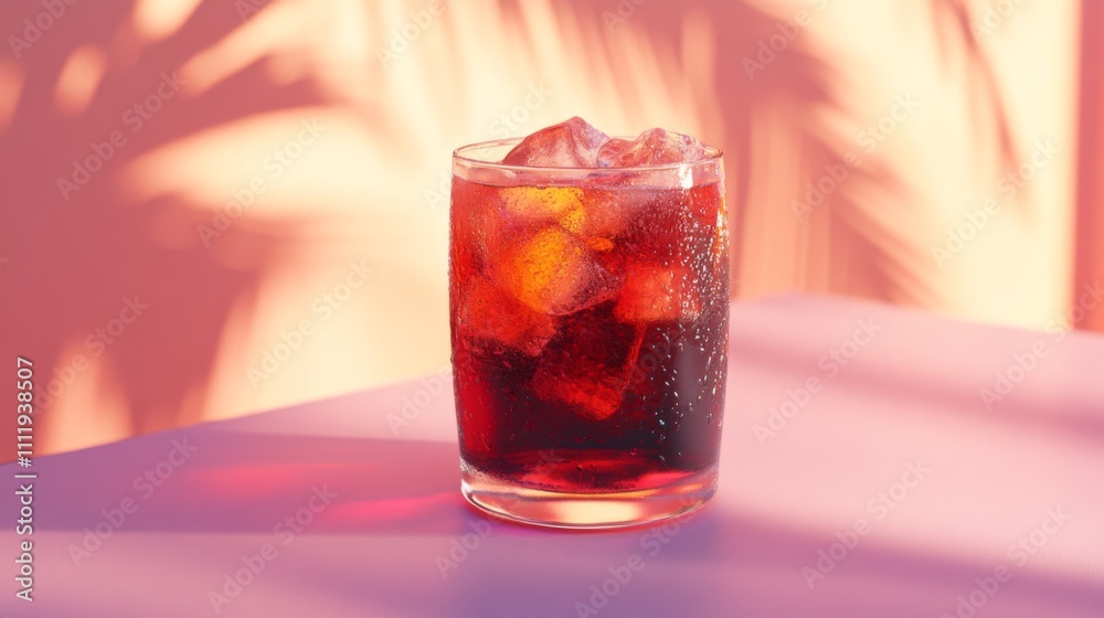Poster Refreshing Sparkling Beverage with Ice Cubes in Modern Setting