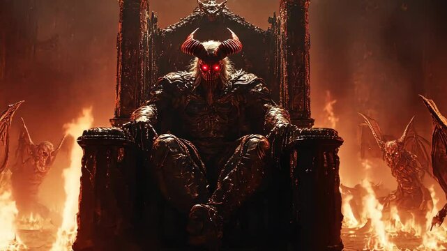 A Dark and Fiery Throne: The Menacing Presence of a Fiery Demon Overseeing the Underworld