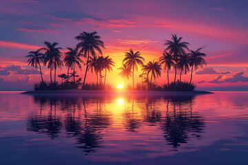 Sunset's Embrace: Tropical Island Paradise