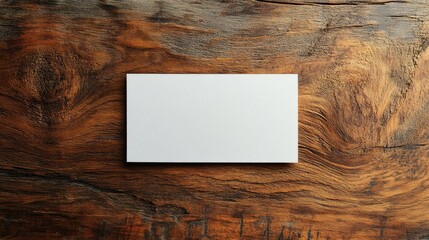 Blank business card mockup resting on rustic wooden table