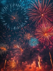 Fototapeta premium Fireworks are lit up in the sky with colorful colors