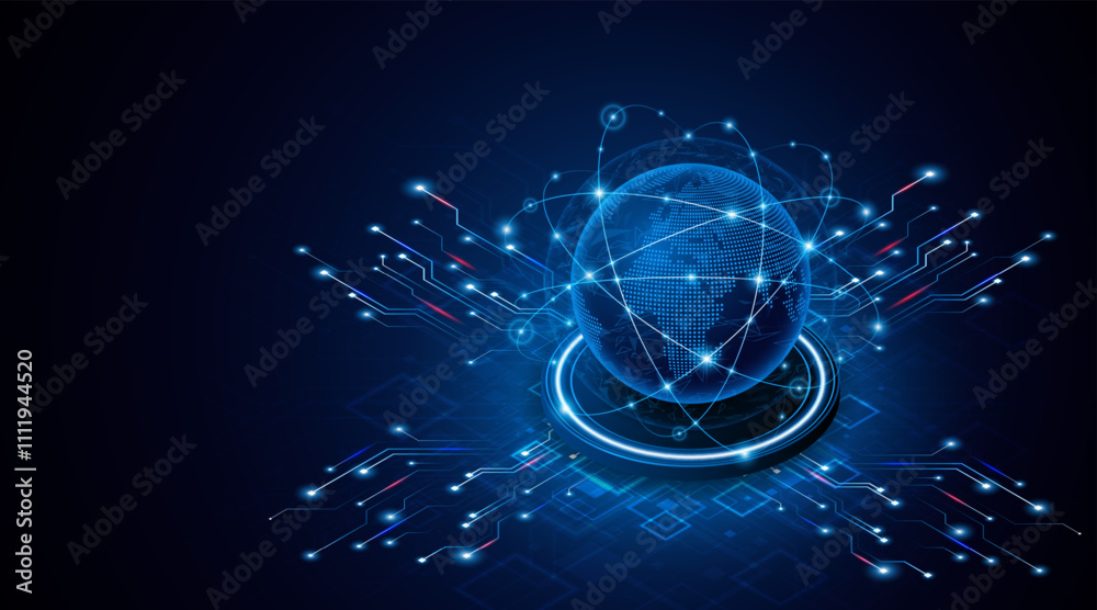 Fototapete Global connection network background. World map. High-speed internet technology concept or fast wireless data transmission. modern internet network connection technology background	