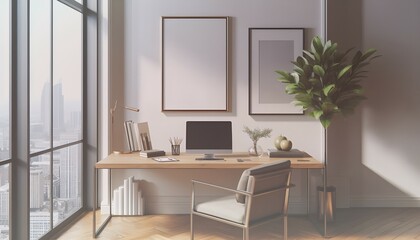 Fototapeta premium Elegant Frame Mockup in ISO A Paper Size for Living Interior Room Wall Art Display. Contemporary Interior Mockup Featuring a Stylish House Background. 3D Render Showcasing Modern Minimalist Frame