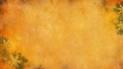 Yellow orange background with texture and distressed vintage grunge and watercolor paint stains in elegant Christmas backdrop illustration
