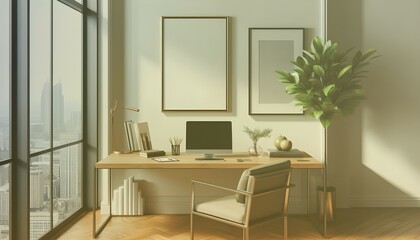 Elegant Frame Mockup in ISO A Paper Size for Living Interior Room Wall Art Display. Contemporary Interior Mockup Featuring a Stylish House Background. 3D Render Showcasing Modern Minimalist Frame